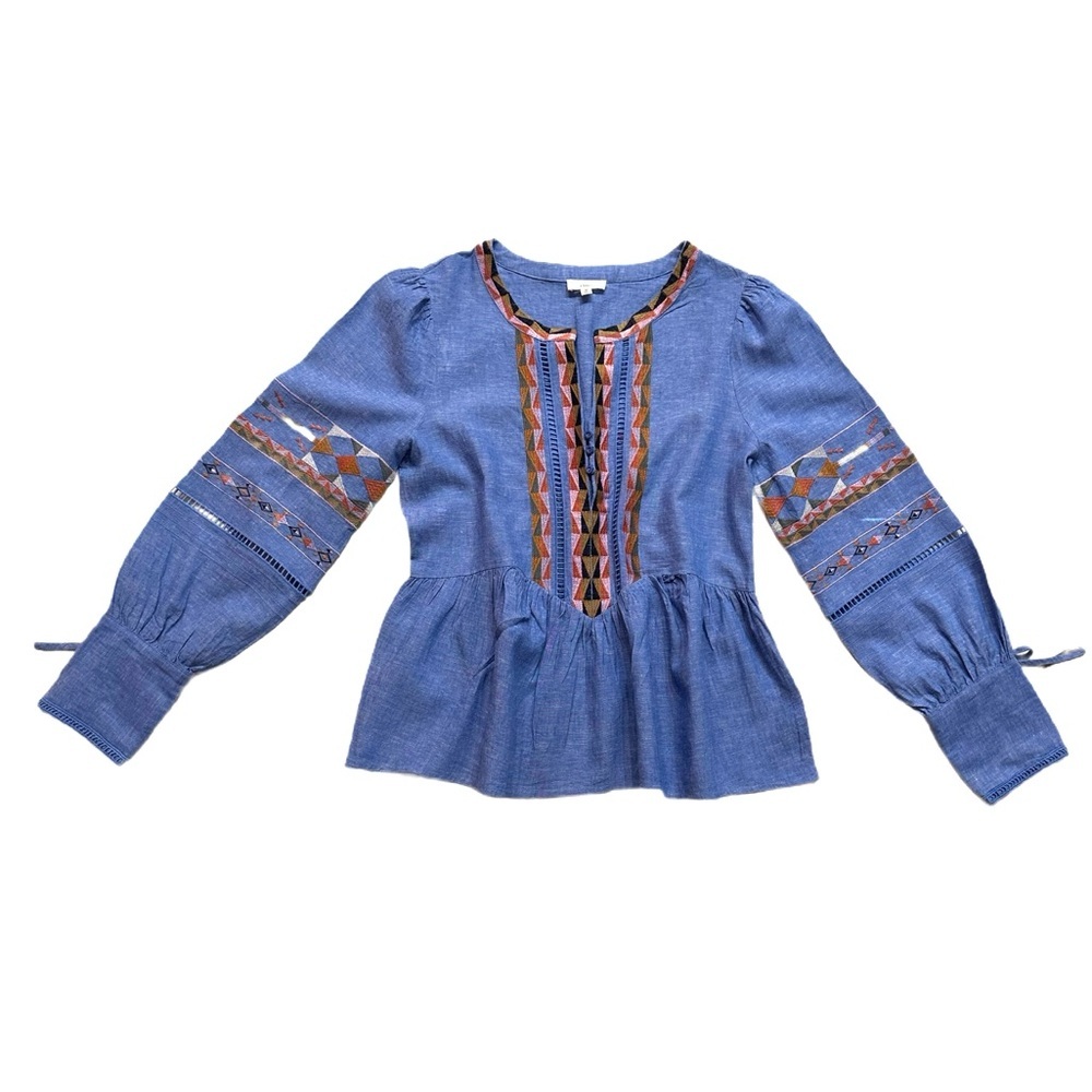 A Loves A Blue Embroidered Peplum Blouse Boho Size M - Picture 11 of 13